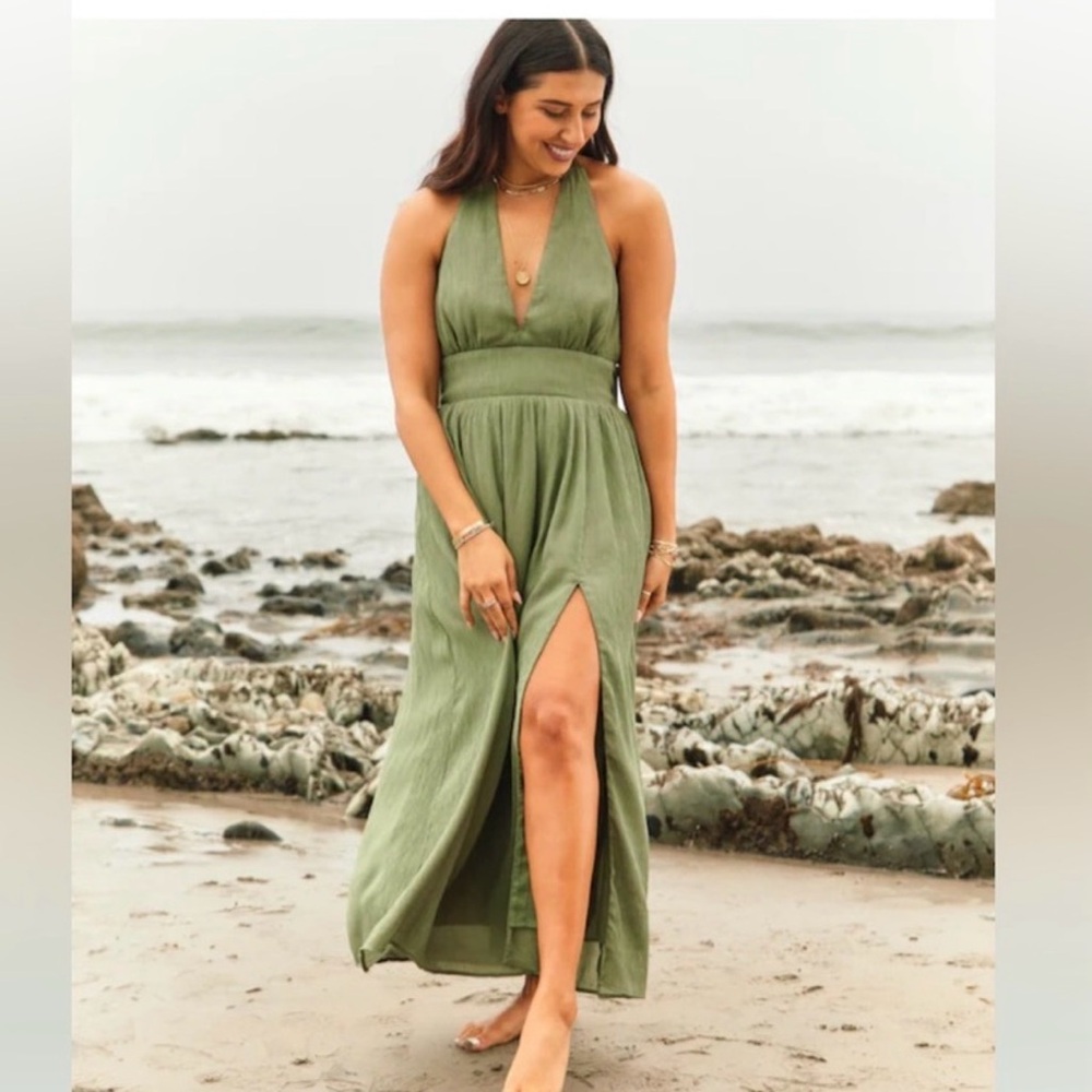 Abercrombie & Fitch Olive Halter Maxi Dress (NWT)